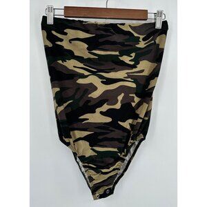Peachy Girl Tube Top Bodysuit Women Medium Green Brown Camo